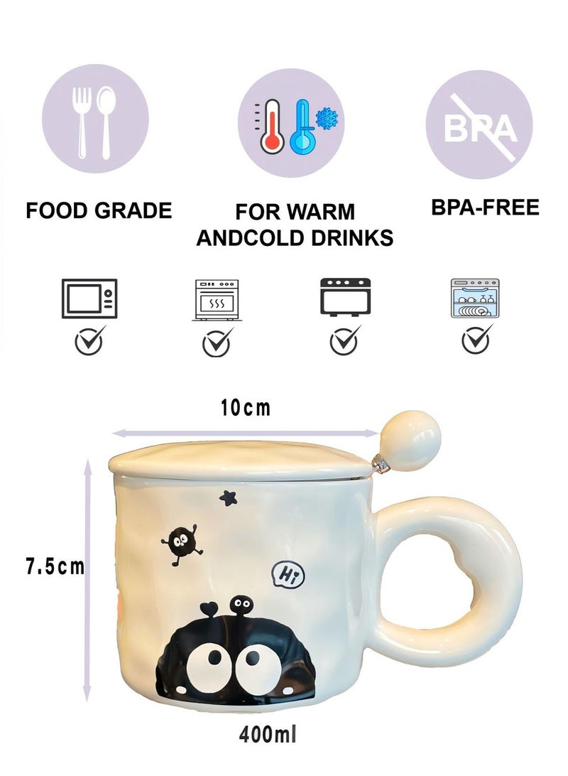 400Ml Black Coal - Themed Ceramic Mug With Lid And Spoon, Gift - Boxed - Adorable Design For Gifting & Daily Use - Image 3